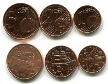 Набор евро монет Греции 1-5 центов