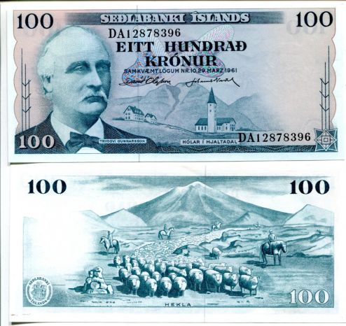 100 крон Исландия 1961 год