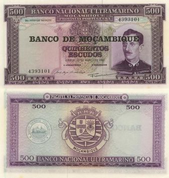 500 эскудо 1976 год на 500 эскудо 1967 Мозамбик