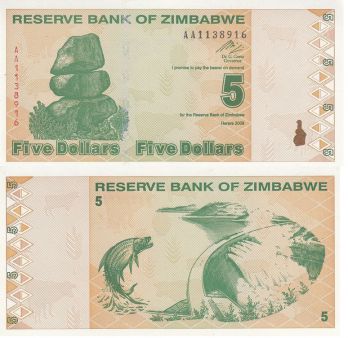5 долларов плотина Зимбабве 2009 год
