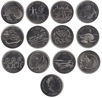 Набор монет Миллениум Канады 25 центов 1999 год