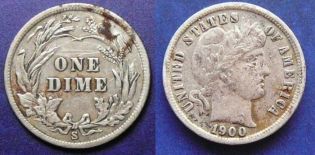 10 центов (1 дайм)  США 1900 год S