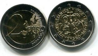 2 евро 2013 год (1150-летие прихода святых Константина и Мефодия в Моравию) Словакия