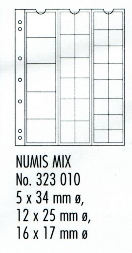 Лист в альбом для монет Numis на 33 ячейки, миксовый