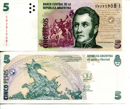 5 песо Аргентина памятник 2003 год